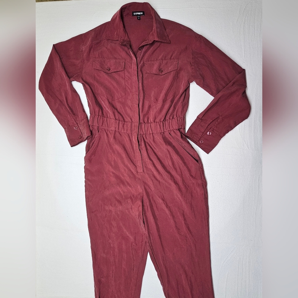 Express XS Jumpsuit Romper‎ Long Sleeve Utility Style Reddish Brown